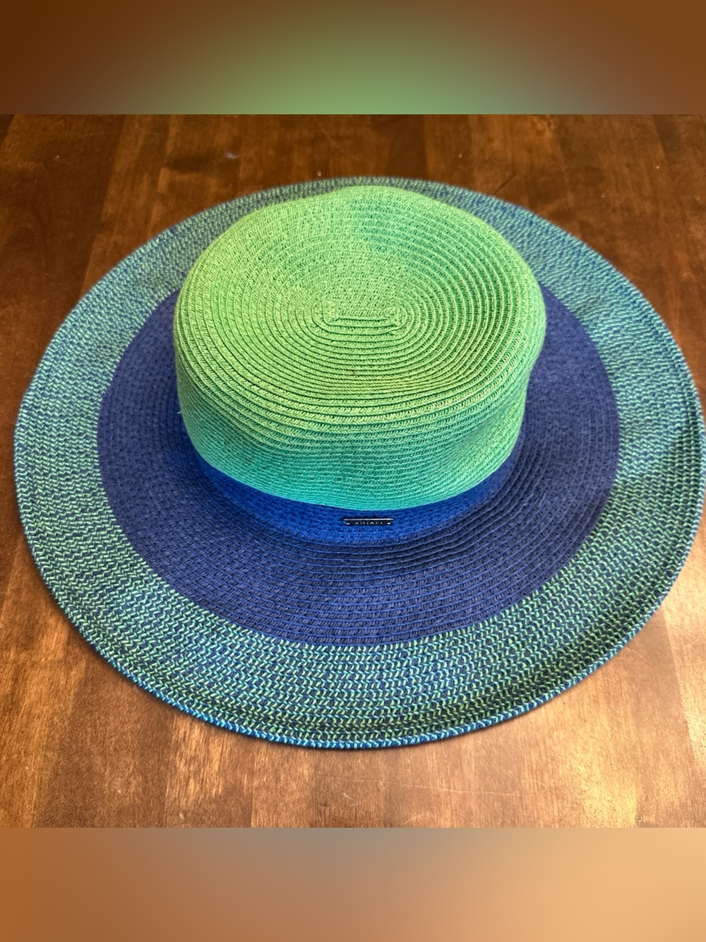 Amiani Womens Beach Hat Green Blue Packable Resortwear Travel Vacation *Read*